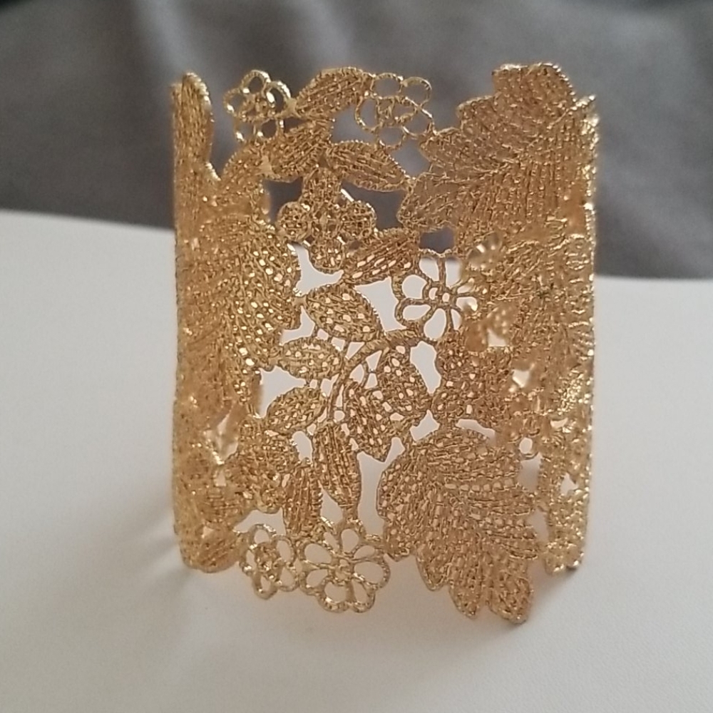 Goldtone Floral Metal Cuff